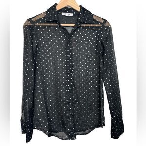 B B Dakota silver star semi sheer blouse XS rocker‎ edgy whimsical  whimsy
